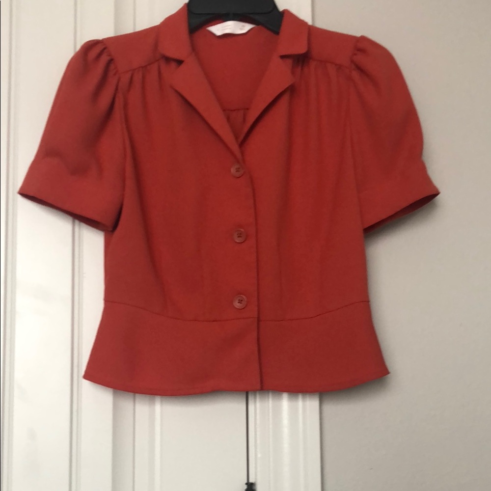 Women's Orange Short Sleeve Button Blouse